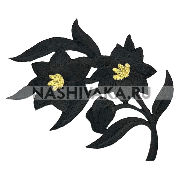 Нашивка Цветок черный (201928), 100х100мм