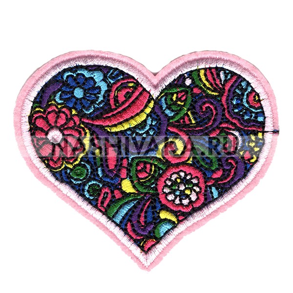 Нашивка Сердце в цветах (201545), 80х90мм
