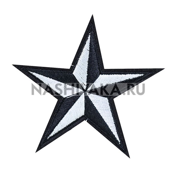 Нашивка Звезда черно-белая (201861), 55х55мм