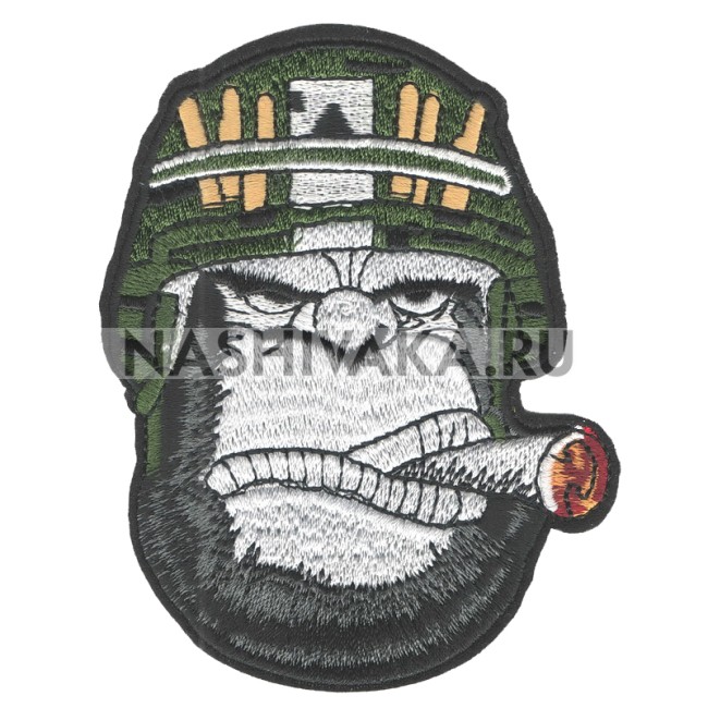 Нашивка Обезьяна с сигарой в шлеме (200501) 100х80мм