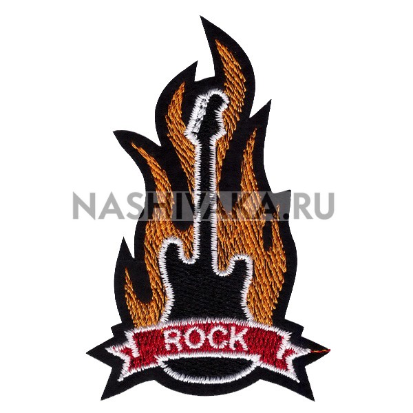Нашивка Гитара в огне ROCK (201046), 95х60мм