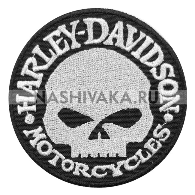 Нашивка Harley Davidson череп черная (201164), 80х80мм