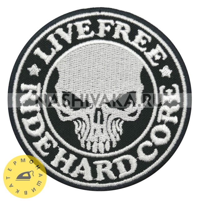 Нашивка Live Free Ride Hardcore (215490), 78х78мм