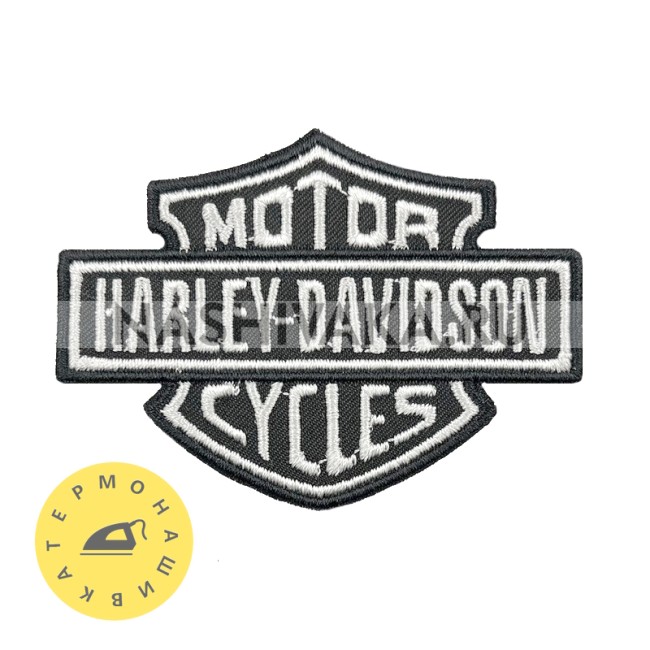 Нашивка Harley Davidson белая (202578), 55х74мм